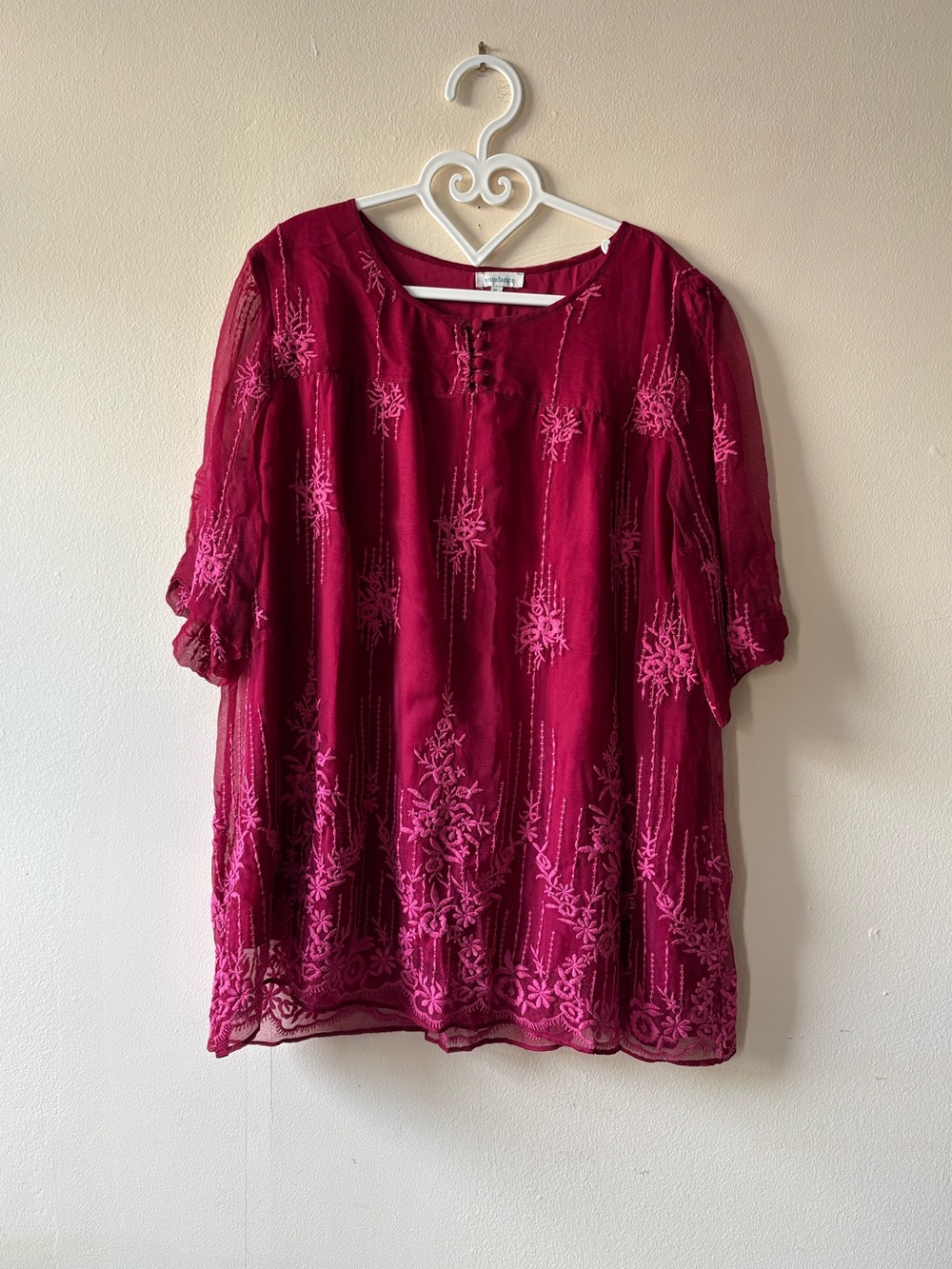 Sundance Cora Embroidered Cupro Tunic Top Peasant Blouse - Size XL